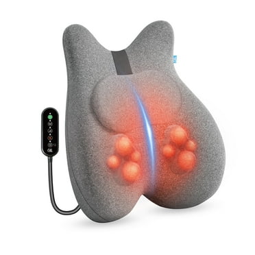 Lumbar Back Support Pillow with Heat&Massage, Memory Foam Ergonomic Massager Seat Cushions for Home Office