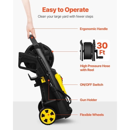 2000 PSI Portable Electric Pressure Washer 1.76 GPM – 30ft Leak-Proof Hose, 5 Quick Connect Nozzles, Foam Cannon, ETL Certified for Patios/Cars/Fences
