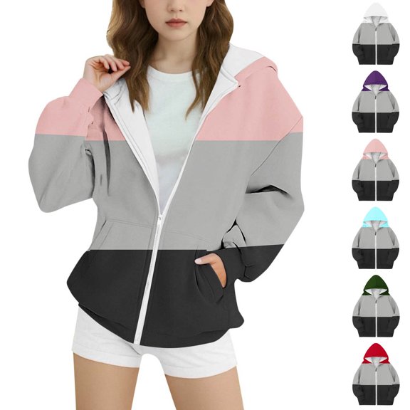 MKOSPLRT Color Block Hoodies for Kids 4-15Y Full Zip Long Sleeve Fleece Lined Sweatshirts Fall Loose Fit Outdoor Hoodies with Pocket