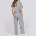 thumbnail image 2 of vigerkar Women 2 Piece Set Summer Outfits Sweatsuit Half Zip Cap Sleeve Sweatshirt Wide Leg Sweatpant Tracksuit Sets Dark Gray, XXL, 2 of 6