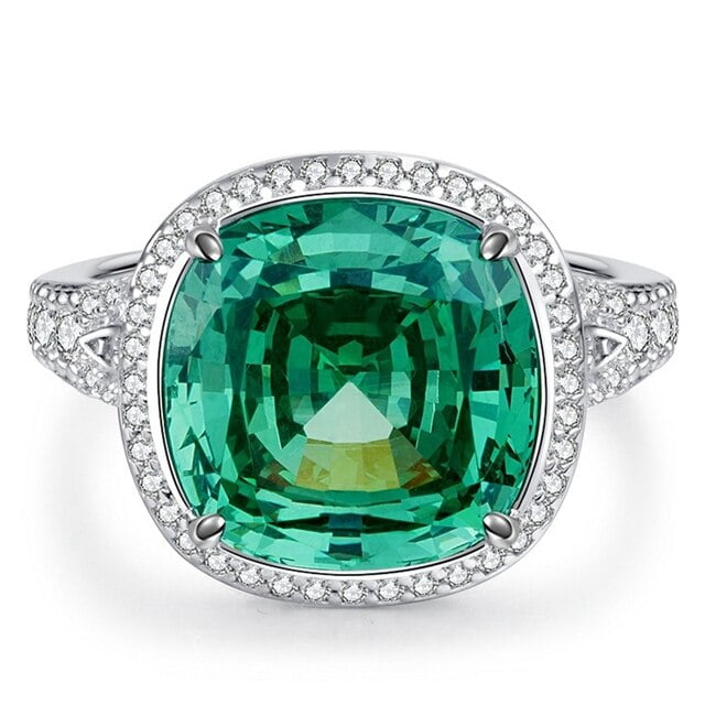 925 Sterling Silver Sugar loaf Cut 10ct Paraiba Tourmaline Sapphire High Carbon Diamonds Gemstone Jewelry Women Ring