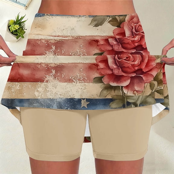 LevmjiaWomen's High Waisted 9th of July Shorts Patriotic Print Tummy Control Athletic Running Yoga Shorts with Pocket
