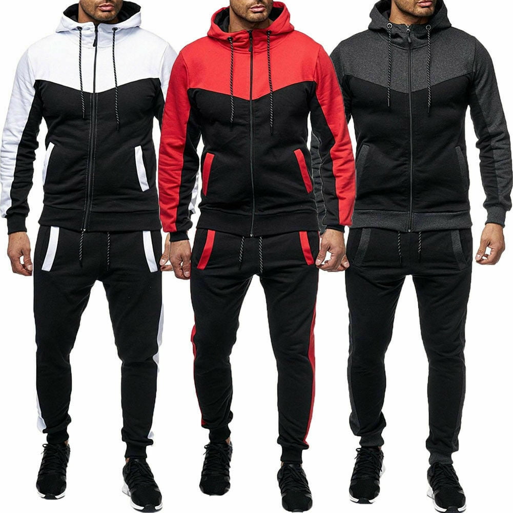 Tracksuits Set for Mens Zip Up Hoodie Tops and Jogging Bottoms Set 