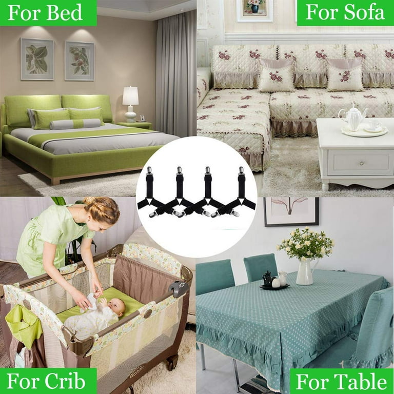 4pcs Elastic Bed Sheet Clips Fasteners With Adjustable Buckle For Mattress,  Sofa Cushion And Home Bedding, Keeping Sheets In Place