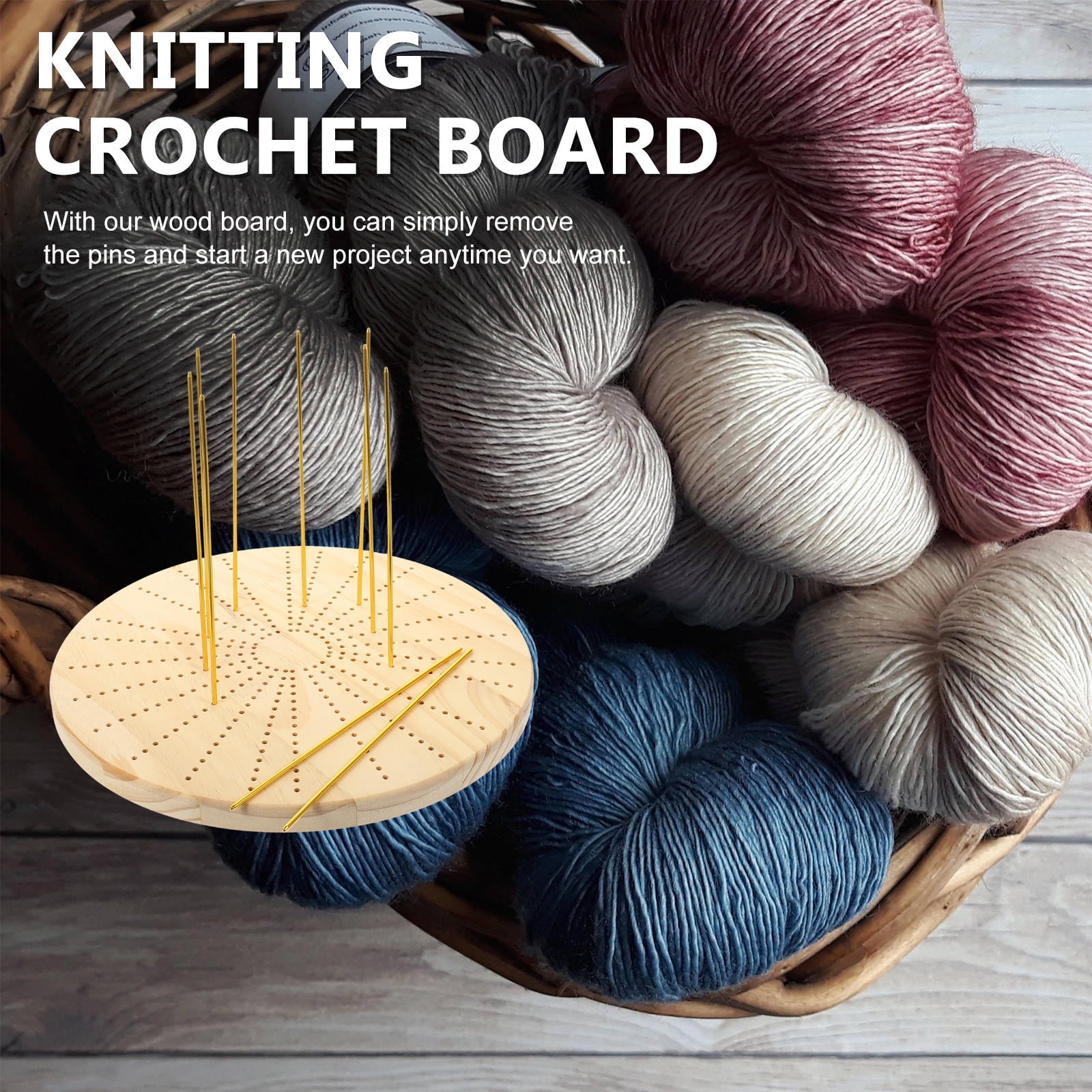WRISTBIQUE Knitting Yarn Board Wood Molding Board for Craft Making 1 Set 11.79x11.79in