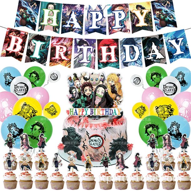 Anime Birthday Party Decoration Pulling Flag Cake Insert Latex Balloons Japanese Anime Theme Supplies Walmart Com