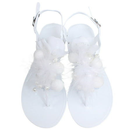 

NECHOLOGY Handmade Flower Summer Jelly PVC Flip Flop Shoes Beach Women Flat Sandals Leopard Sandals for Women Size 10 White 8