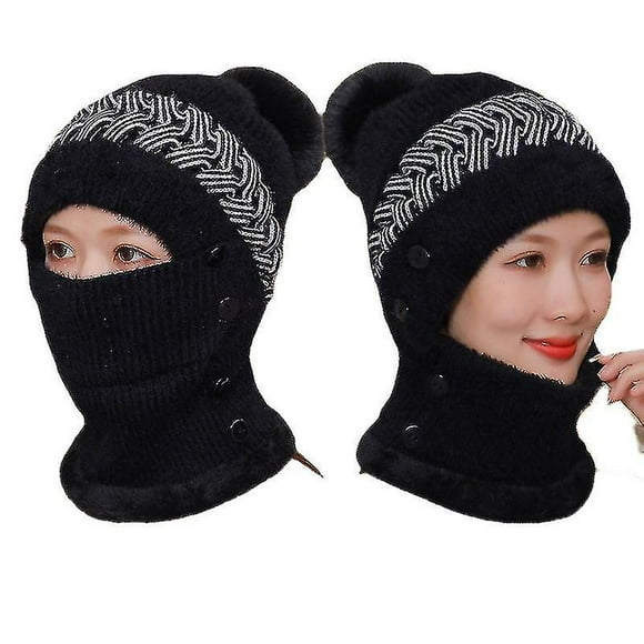 Knit Pom Beanie Hat Scarf Set For Womens Mens Winter Ski Hat Slouchy Skull Cap