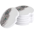 thumbnail image 1 of FMSHPON Grey Peacock Feathers Simple Pattern Set of 4 Car Coaster for Drinks, Absorbent Ceramic Stone Coasters Cup Mat with Cork Base for Home Kitchen Room Coffee Table Bar Decor, 1 of 5