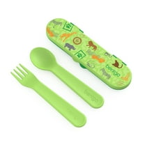Bentgo Kids Utensil Set - Reusable Plastic Fork, Spoon, & Storage Case Made From BPA-Free Materials, Dishwasher Safe - Ideal for School Lunch, Travel, Outdoor Use (Safari)