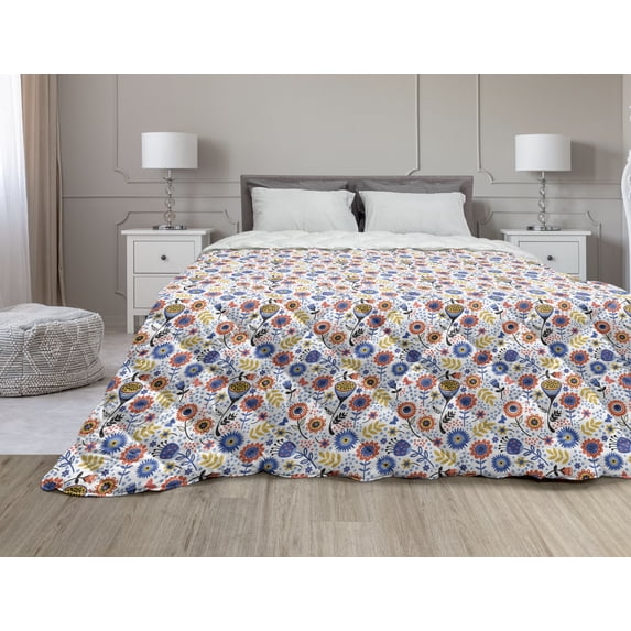 Floral Down Alternative Comforter, Watercolor Style Tropical Iris Flowers on Pastel Background Illustration, Microfiber Quilt for All Season, 5 Sizes, Cream and Multicolor, by Ambesonne