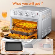 Plum Chef 27.5QT Silver Air Fryer Oven 6 in 1 Countertop Convection Oven Large Capacity with Air Fry Bake Broil 4 Knob Control Family Size Stainless Steel Design