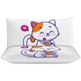 thumbnail image 3 of HAHDAXIA Cat Food Bedding Solid Comforter Set for All Seasons,3 Pieces(1 Comforter+2 Pillowcases),Soft Microfiber Bedding Set Queen(90"x90"), 3 of 7