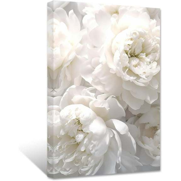 ZHONGYUTONG White Peony Canvas Wall Art Elegant Flowers Picture Prints Modern Artwork Home Decor For Living Room Bedroom Framed (28.00" x 42.00")
