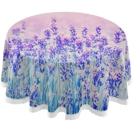 SKYSONIC 60" Lavender Round Table Cloth, Spill Proof Wrinkle-Free Oil-Proof Waterproof Microfiber Tablecloth for Kitchen Dinning Room Party Home Picnic, Diameter Table Cover