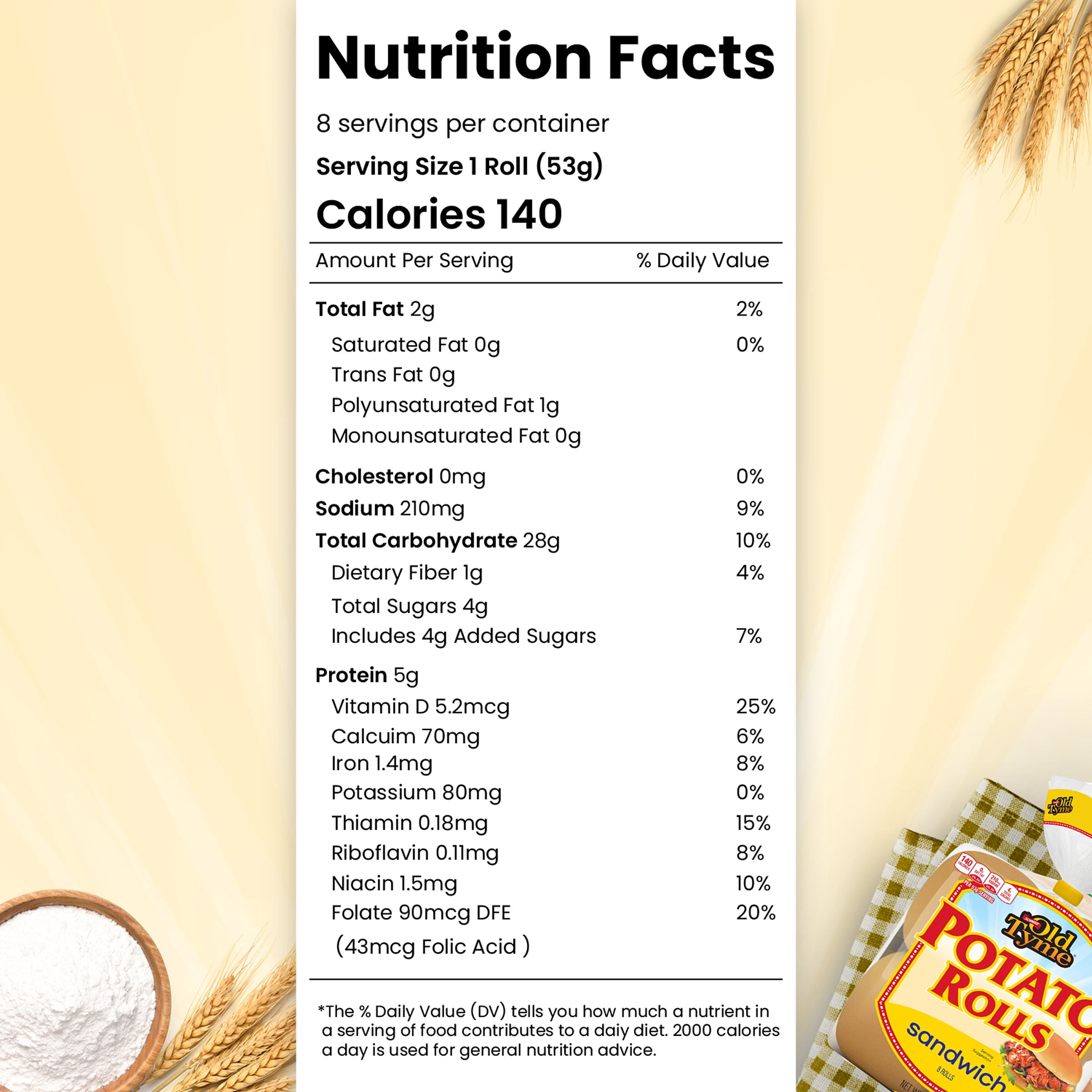 Schmidt Old Tyme Potato Sandwich Rolls, 8 Count, Soft & Fluffy Bread Rolls, 140 Calories per Serving, Perfect for Sandwiches, Light Brown