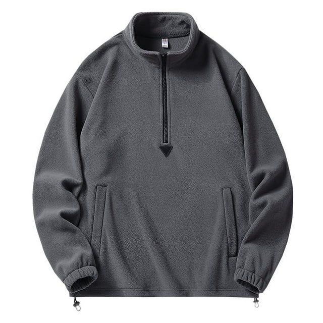 KIHOUT Sweatshirts Men's Fashion Fallow Half Zipper Solid Color Long Sleeve Carry Pockets High Collar Jacket GY/L3