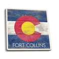 thumbnail image 1 of Lantern Press Ceramic Coaster Set, Fort Collins, Colorado, Rustic Colorado State Flag, Cork Back, Absorbent, Unique Art, 1 of 3