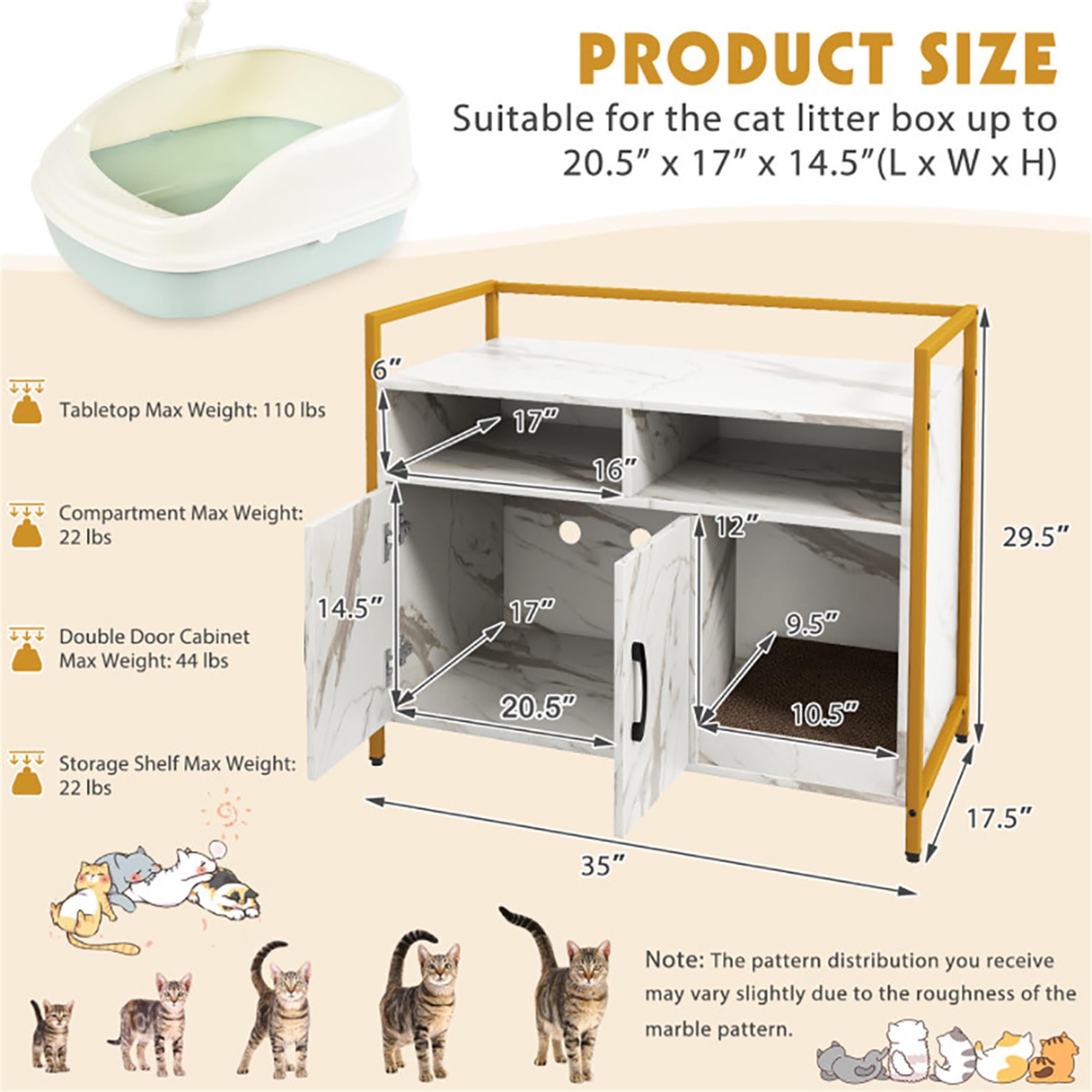Kadyn 35" Hidden Cat House Washroom with 2-Doors and Scratch Cardboard, Wooden Cat Litter Box Enclosure Furniture, White