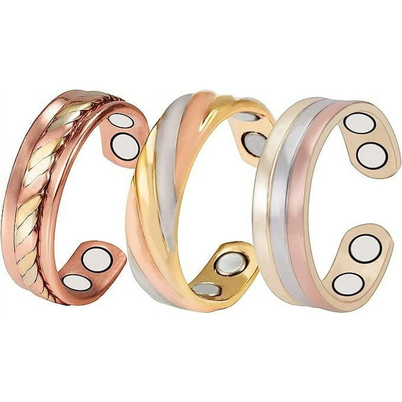 3PCS Pure Copper Rings Jewelry Set for Women, Pain Relief for Arthritis, Magnetic Copper Rings, Gift for Mom Wife Daughter(CPR-0013 0915S 0169)
