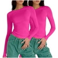 thumbnail image 2 of Htigea Women's Long Sleeve Crop Tops Y2K Fall Fashion Clothes Basic Slim Fit Tee Shirts Blouse Today Deals Hot Pink,S, 2 of 4