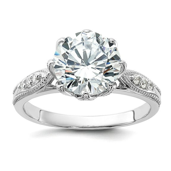 925 Sterling Silver Rhodium Plated 9mm Cubic Zirconia Ring Size 7 Ring for Women