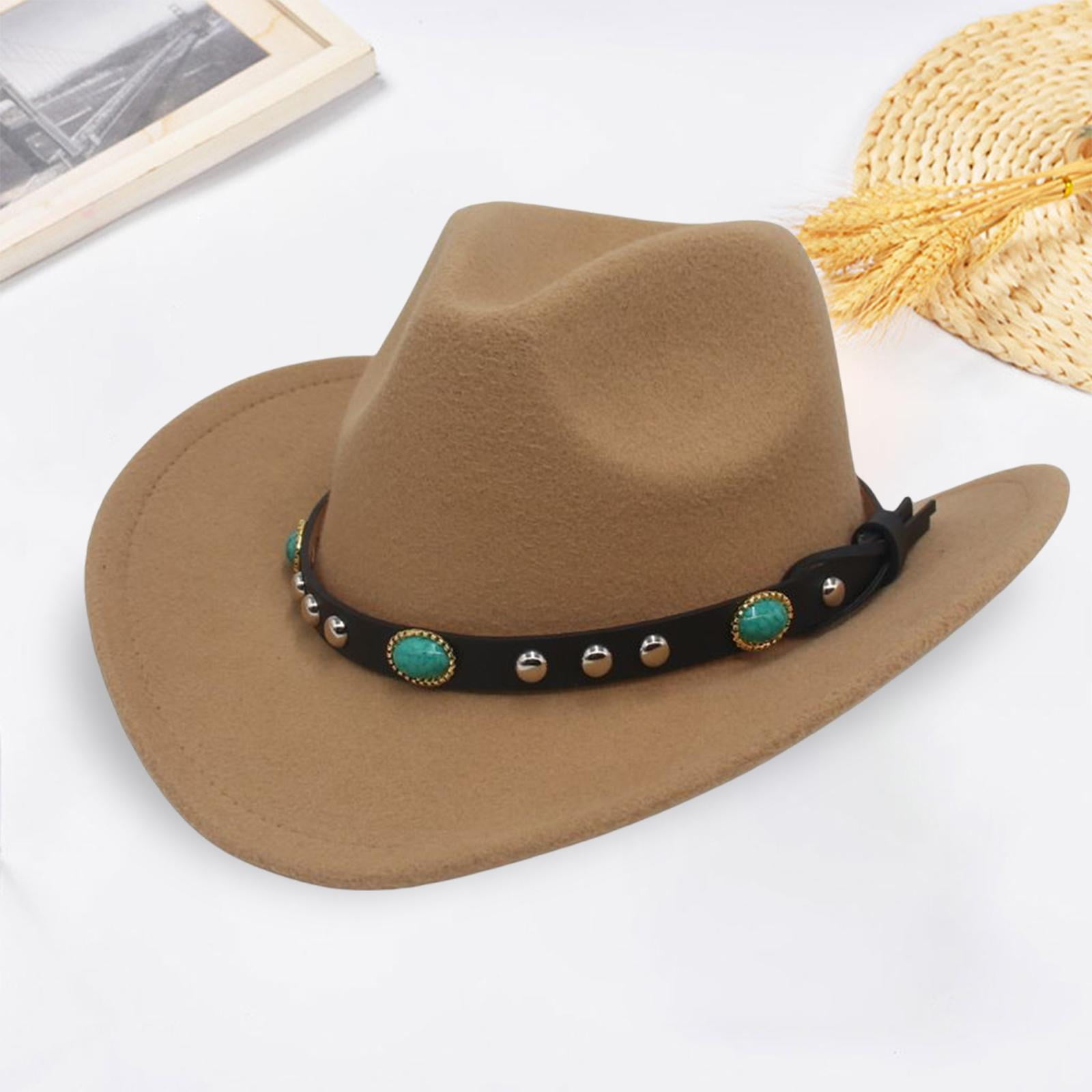 thumbnail image 2 of UDIYO Women Men Felt Wide Brim Western Cowboy Hats Belt Buckle Panama 2 of 11