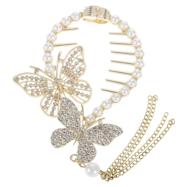 Pinzas para el pelo con forma de mariposa, con diamantes de imitación, para coleta, con perlas, accesorios para el cabello para mujeres y niñas