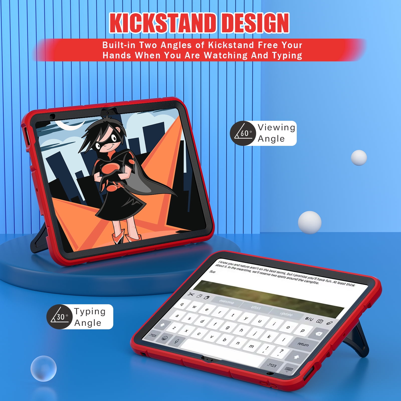 for 2022 10.9 inch iPad 10 th Generation Case with Pencil Holder & Stand, Handle Design Heavy Duty Shockproof Rugged 10.9" 10 Gen Cover for Kids Boy Children, Red+Black
