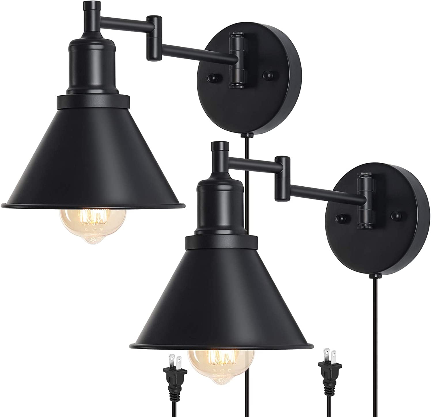 Swing arm wall lamp,Plugin retro industrial wall lamp 2 sets