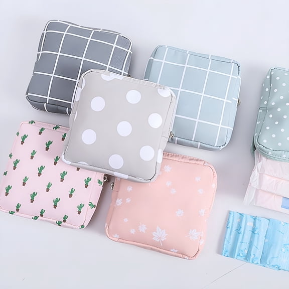 BPPEG 2026 New 2Pack Sanitary Napkin Storage Bag Plaid Pattern Menstrual Pad Bag Nursing Pad Holder Portable Menstrual Period Sanitary Pouch Zipper Tampons Collect Bags for Teen Girls Women Ladies