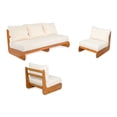 thumbnail image 3 of Christopher Knight Home 3 -Piece Outdoor Chat Set with Beige Cushions, Wood Frame, Patio Sofa & Club Chairs, 3 of 15