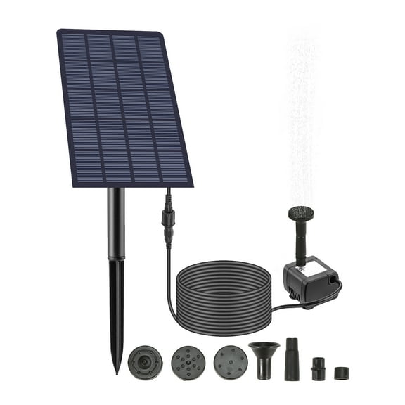 AREALER 2.5W Solar Fountain Pump with with 4 Nozzles DIY Birdbath Submersible  Wall-mounted Plug-in Fountain Pump for Fish Garden Pool Aquarium