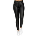 thumbnail image 2 of Womens Yoga Pants Solid Leather Slim High Waist Long Length Leggings Workout Women's Yoga Leggings Black L, 2 of 9