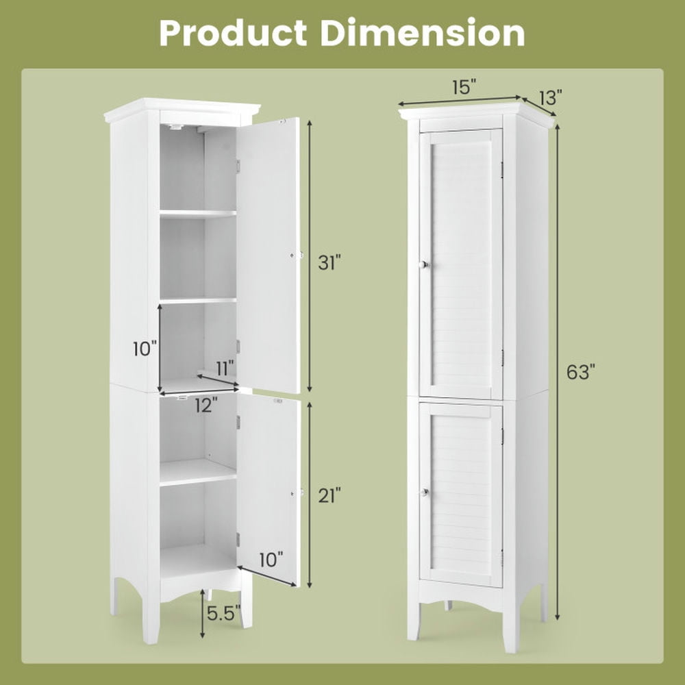 Finihen Bathroom Storage Cabinet, Bathroom Floor Cabinet, Tall Bathroom Floor Cabinet with Shutter Doors and Adjustable Shelf, for Bathroom, Living Room, Bedroom, Kitchen, White Finihen Bathroom Storage Cabinet, Bathroom Floor Cabinet, Tall Bathroom Floor Cabinet with Shutter Doors and Adjustable Shelf, for Bathroom, Living Room, Bedroom, Kitchen, White