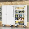 thumbnail image 2 of SOLAURA 72" Metal Storage Cabinet with Wheels and Pegboard, Lockable Rolling Garage Cabinet with Doors and 4 Adjustable Shelves for Home, Kitchen, Office, Warehouse, Garage (White), 2 of 9