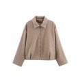 thumbnail image 2 of Womens Cropped Wool Jacket Warm Winter Fleece Jacket Zip Up Short Coats Light Brown S, 2 of 8