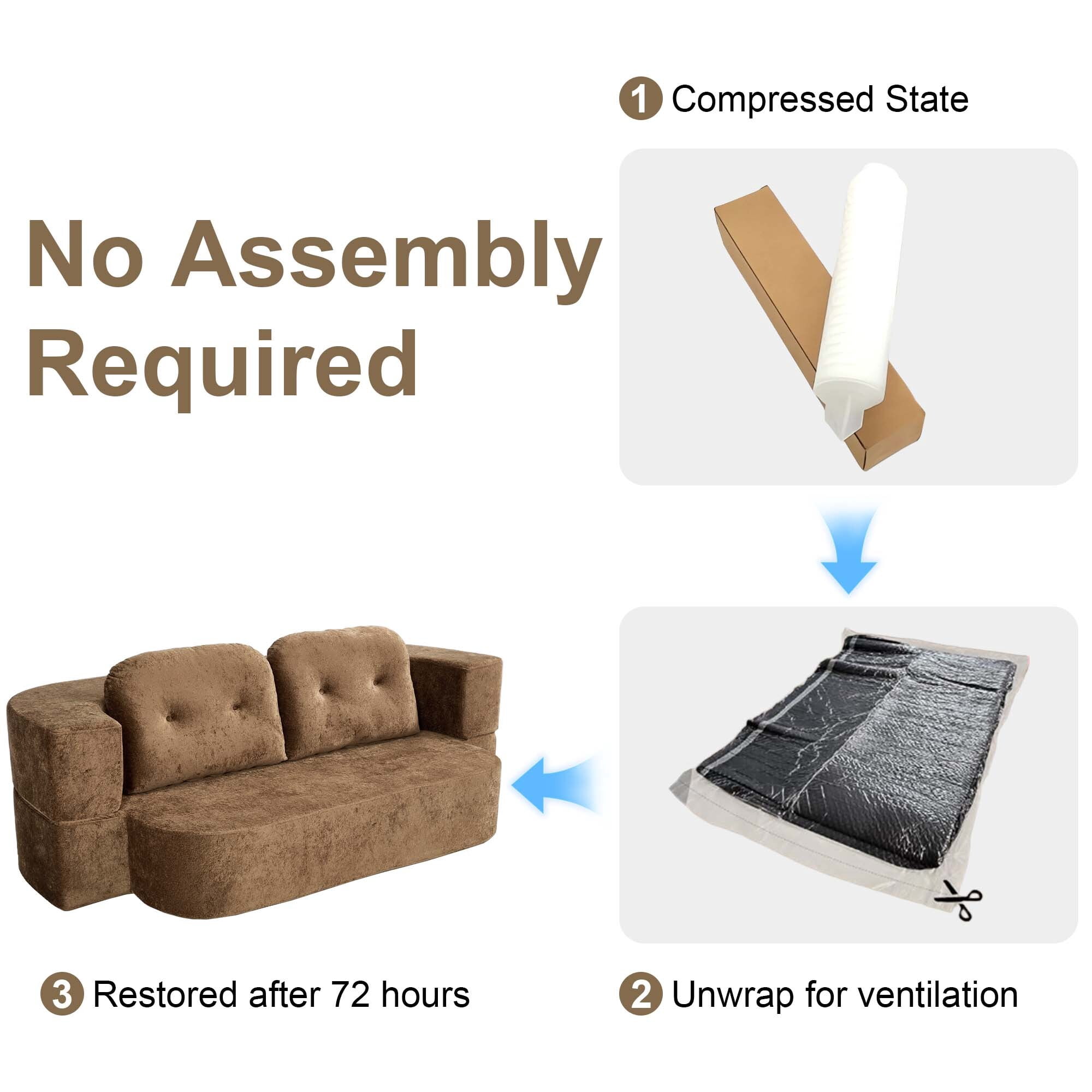 GNIXUU 78.7" W Boneless Cloud Loveseat Sofa, 2 in 1 Convertible Floor Folding Couch Bed Furniture, No Assembly Compressed Comfty Foam Lounge Sleeper for Apartment Office Bedroom Living Room