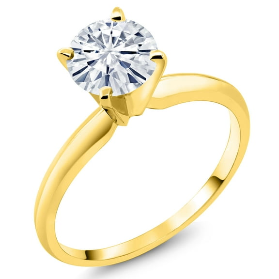 Gem Stone King 14K Yellow Gold Moissanite Solitaire Engagement Ring for Women (1.00 Cttw, Gemstone, Round 6.5MM, Size 6)
