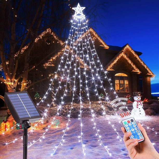 Navideñas Decoraciones Luces Solares para Exteriores, 349 LED de Estilo Diamante, 9 * 3.5M Luz Navidad Exterior, Remoto y Temporizador, 11 Modes Series Navideñas para Jardín, Blanco Frío