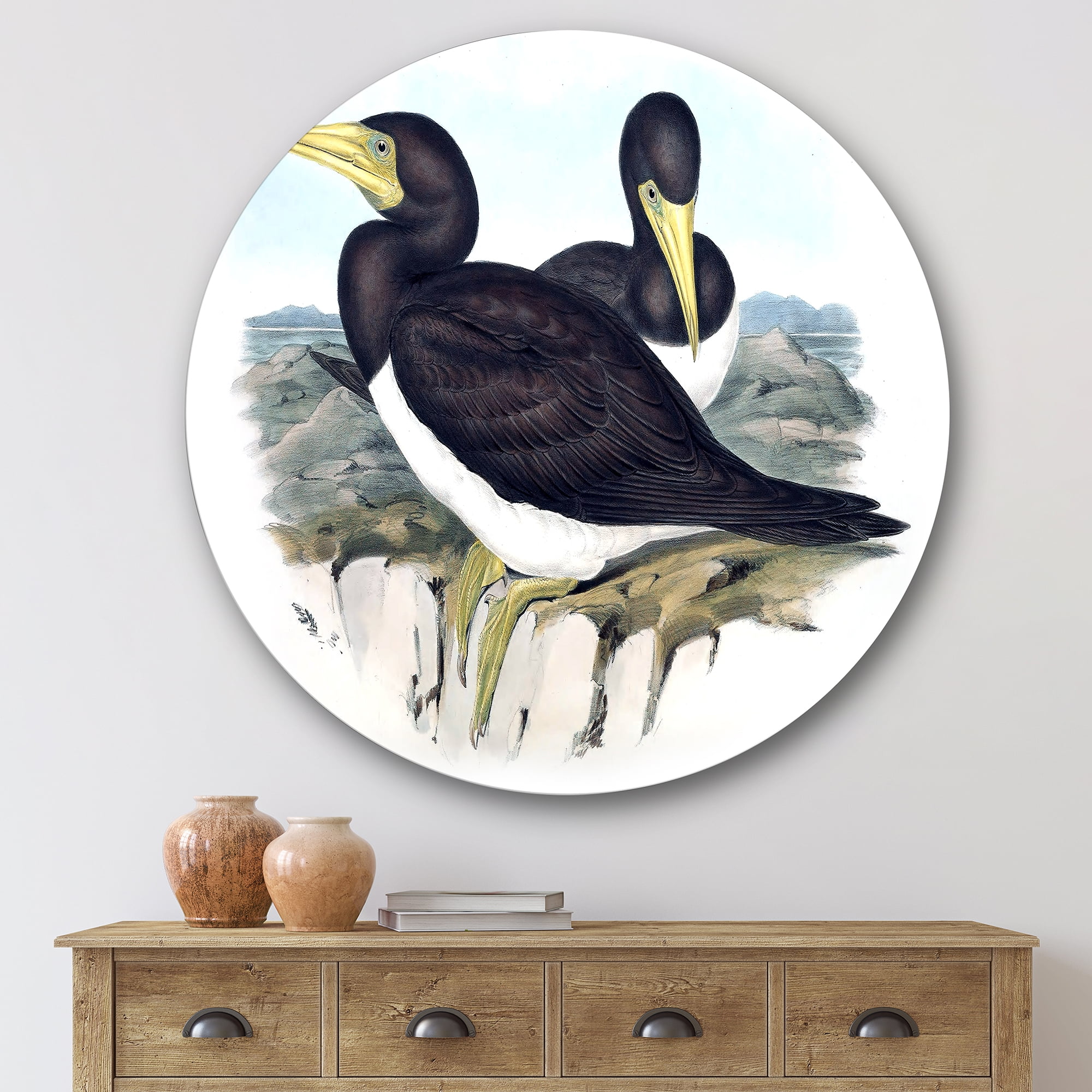Designart 'Ancient Australian Birds XII' Traditional Circle Metal Wall Art 36x36 - Disc of 36