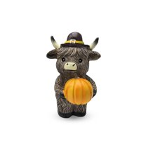 1PC Highland Cow Figurines Autumn Pumpkin Maple Highland Cow Gnomes Leaf Scottish Resin Statue Calf Lovers Gifts for Fall Home Garden Kitchen Office Tiered Tray Table Decor