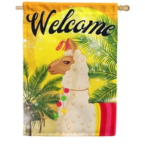 America Forever Exotic Llama House Flag, 28 x 40 inch Double Sided, Welcome Tropical Llama Palm, Summer Party Outdoor Decorative Flag