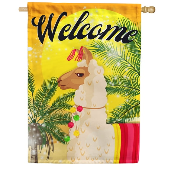 America Forever Exotic Llama House Flag, 28 x 40 inch Double Sided, Welcome Tropical Llama Palm, Summer Party Outdoor Decorative Flag