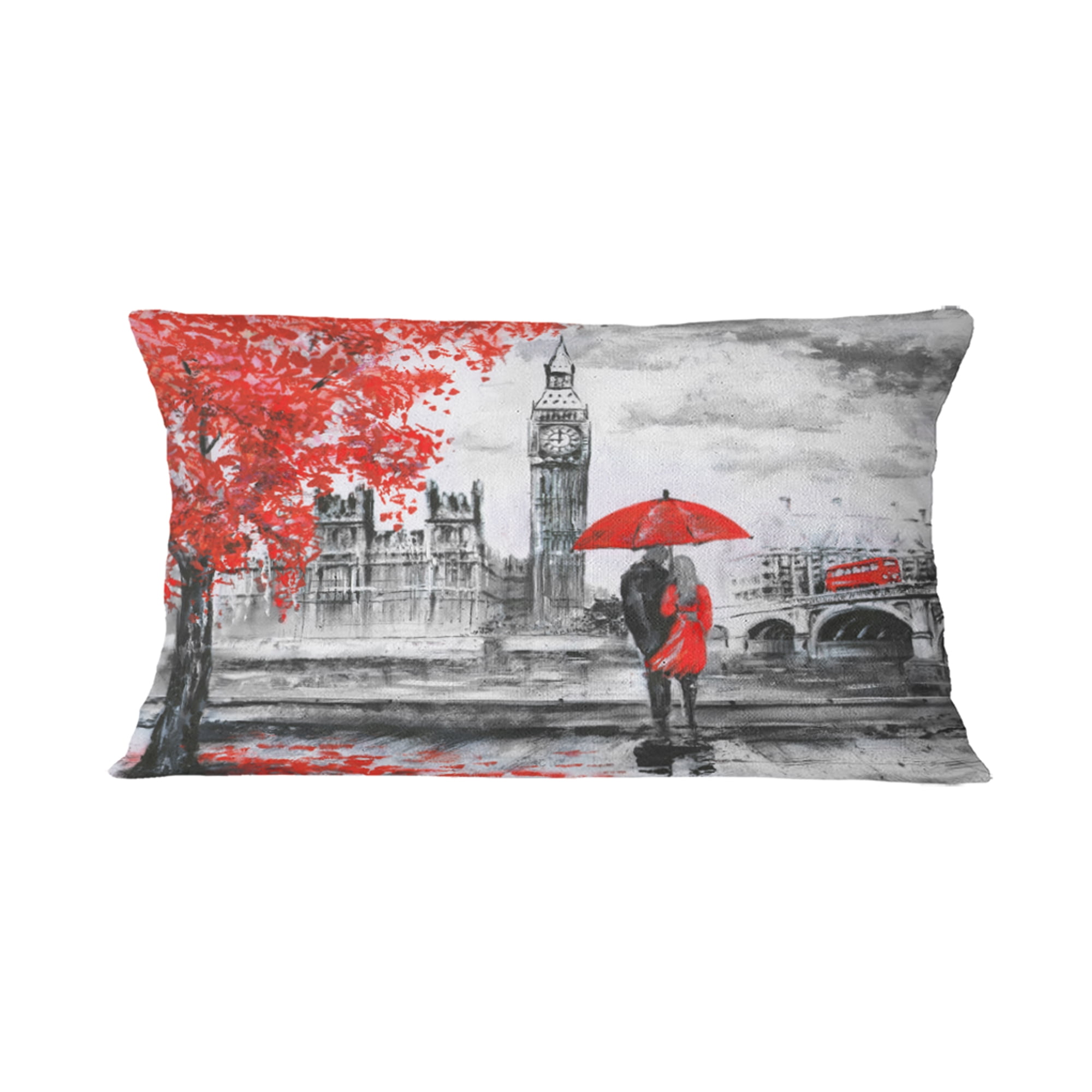 Designart Couples Walking in London - Landscape Printed Throw Pillow - 12x20