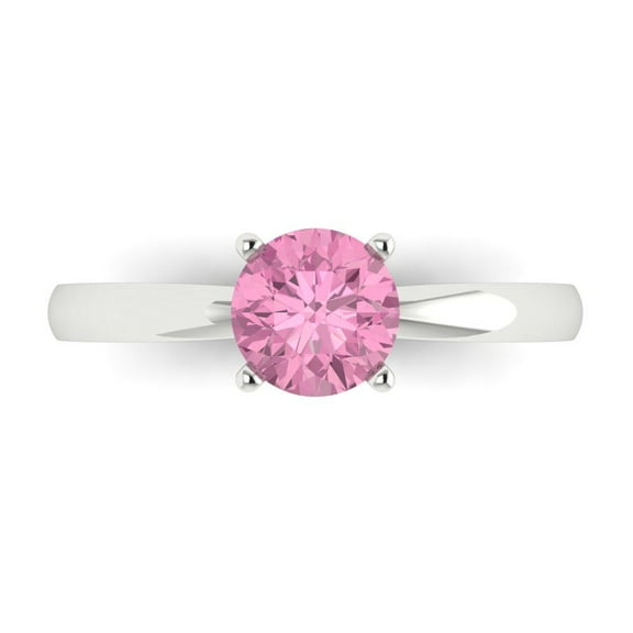 1 ct Round Cut Simulated Pink Diamond Solitaire 14K White Gold Womens Engagement Ring
