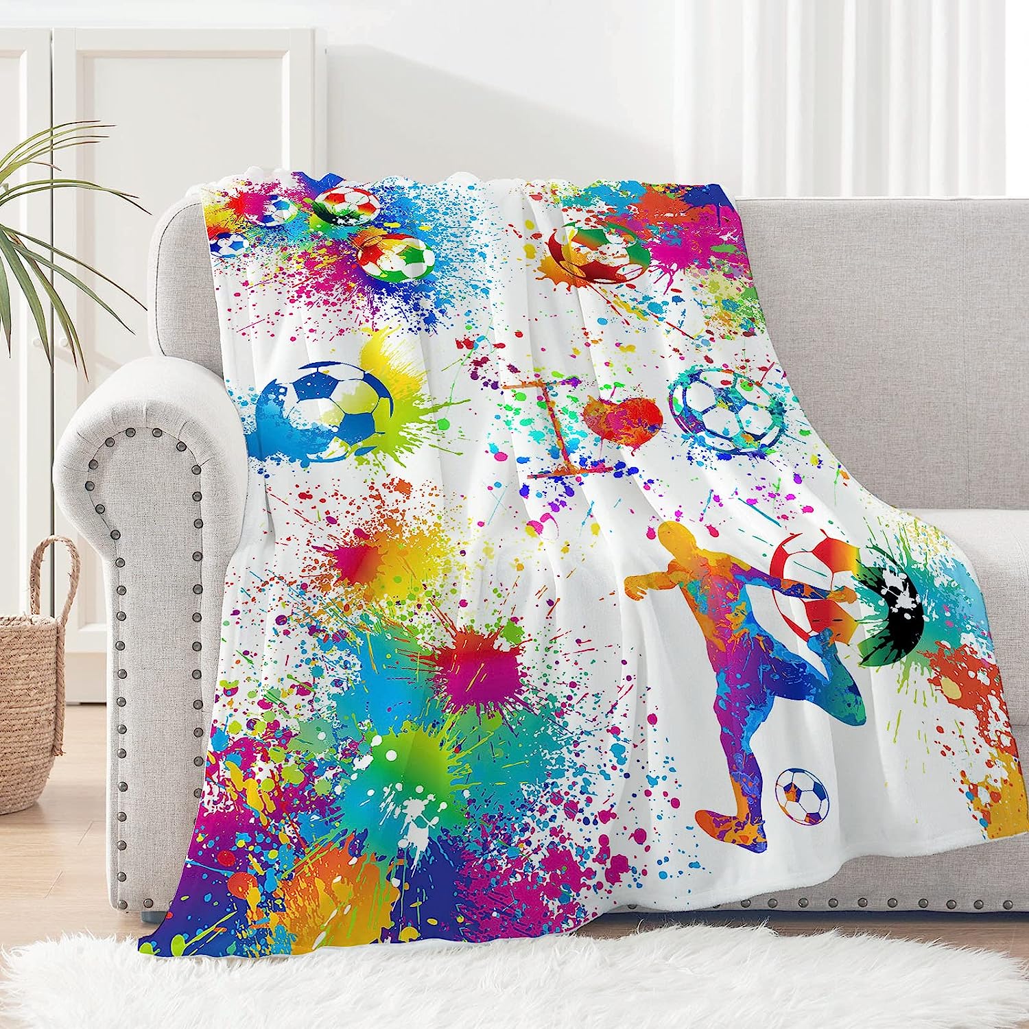 Soccer Blanket Soccer Throw Blankets Gifts for Boys Girls Fluffy Cozy