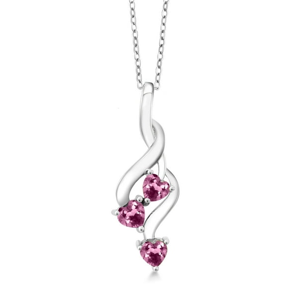 Gem Stone King 925 Sterling Silver Pink Tourmaline Pendant Necklace for Women (0.60 Cttw, Gemstone October Birthstone, Heart Shape 4MM, with 18 inch Silver Chain)
