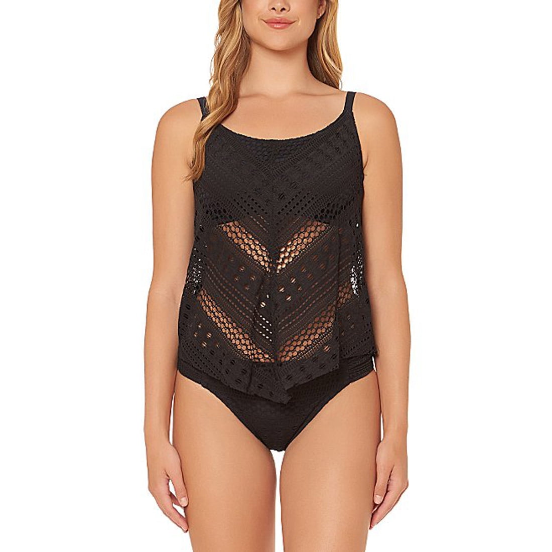 Bleu Rod Beattie Women S Crochet D Cup Tankini Top Black 14d Walmart Com