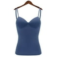thumbnail image 2 of Miorin Women V Neck Thin Spaghetti Strap Long Tank Tops with Underwire Padded Bra, Soft Support Wireless-lined Bra Undershirt, Solid Slim Fit Modal Cami for Daily Office Inner Wear, Sky Blue L, 2 of 8